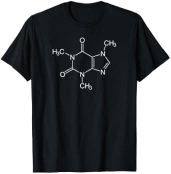 Women's t-shirt with printed caffeine molecule formula C8H10N4O2 and Coffee Science design.